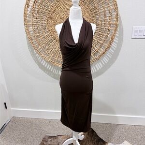 Nicole Miller Brown Sleeveless Cowl Midi Dress
